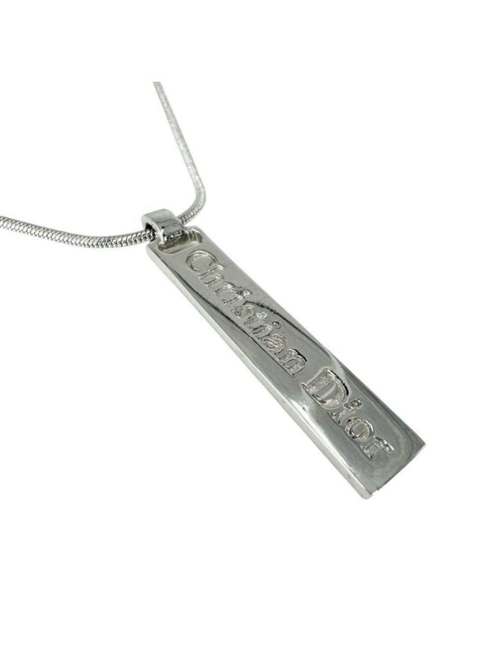Dior Logo Plate Metal Silver Necklace